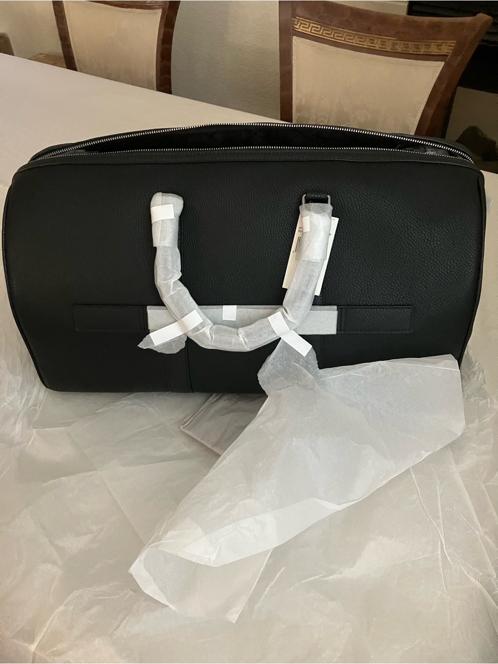 Michael Kors Cooper Faux Leather Black Duffel Bag with Silver Accents - Picture 9 of 12